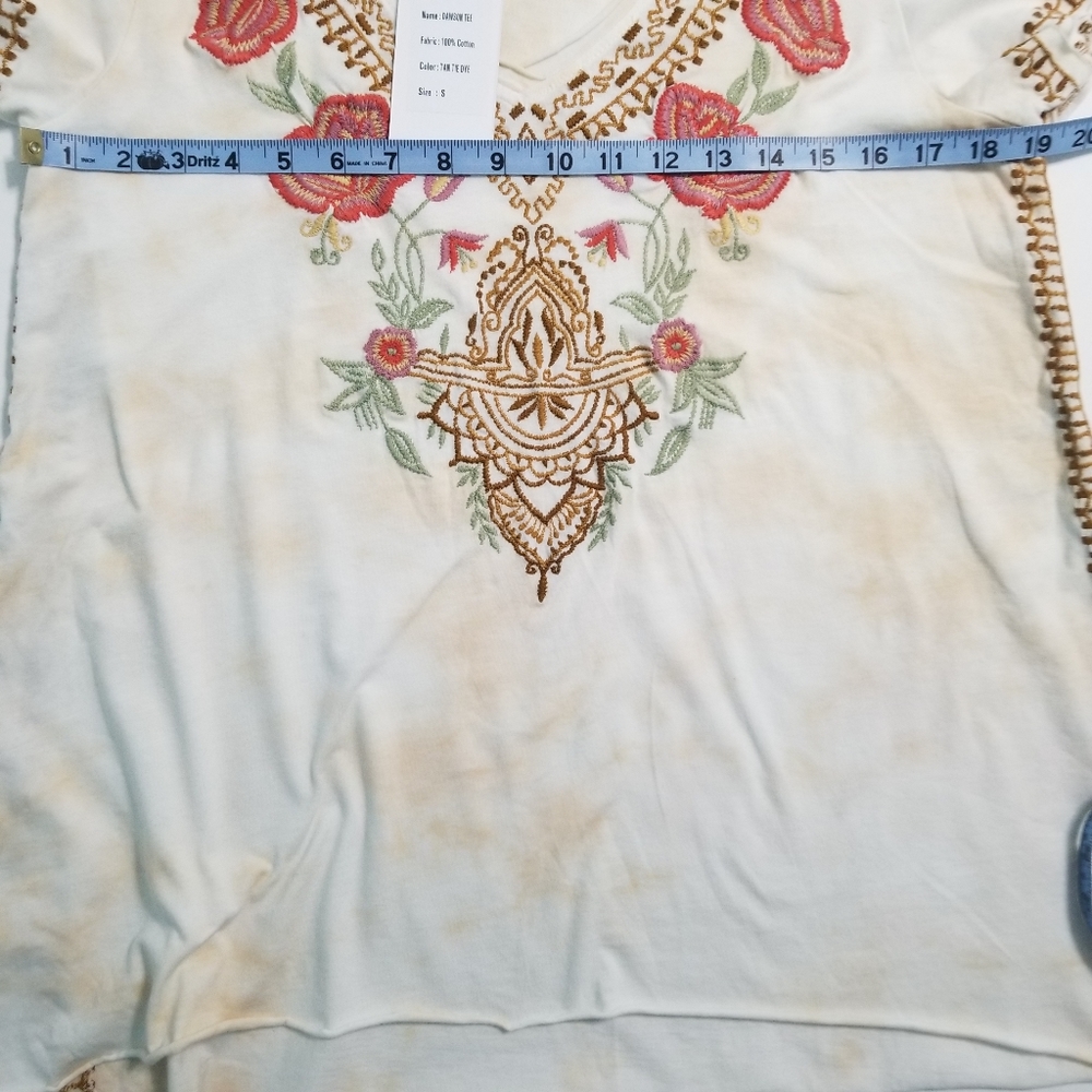 CAITE Dawson Embroidered Boho Tan Tie Dye Shirt Women's Size Small - Picture 13 of 14